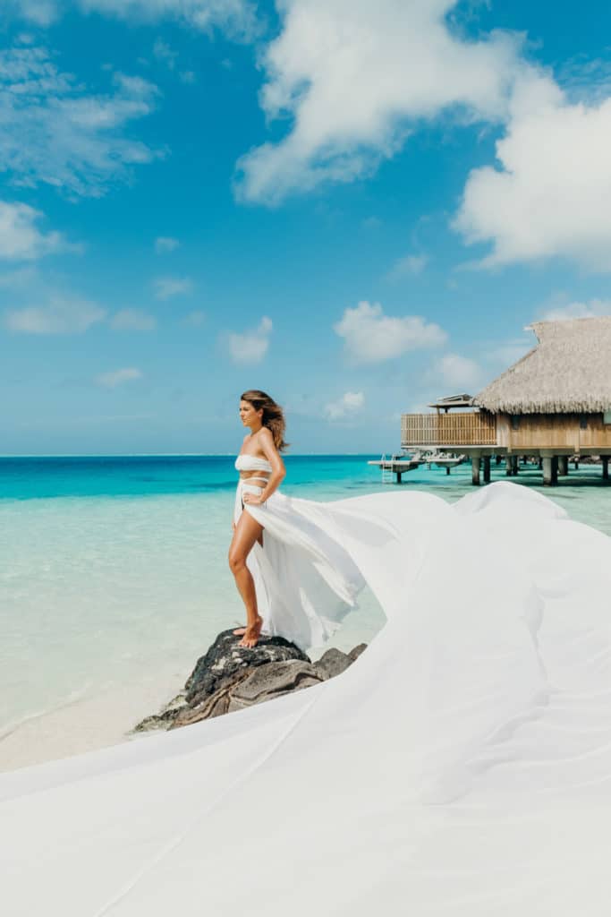 White maxi flying dress photoshoot by Bora Bora Photographer