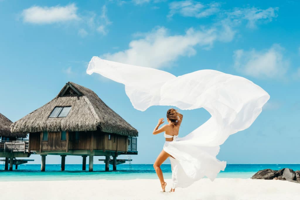 White maxi flying dress photoshoot by Bora Bora Photographer
