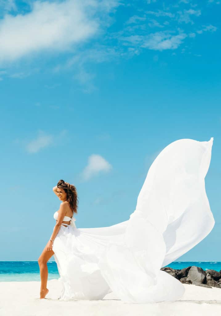 White maxi flying dress photoshoot by Bora Bora Photographer