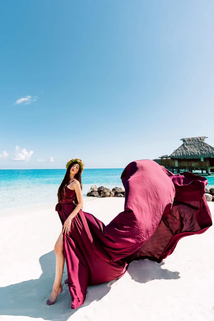 Bora Bora Photographer - Photoshoot with maxi flying dress - Purple Dress