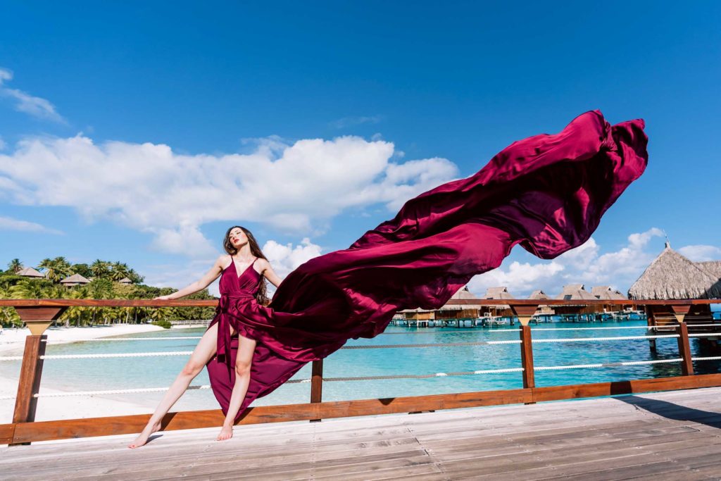 Bora Bora Photographer - Photoshoot with maxi flying dress - Purple Dress