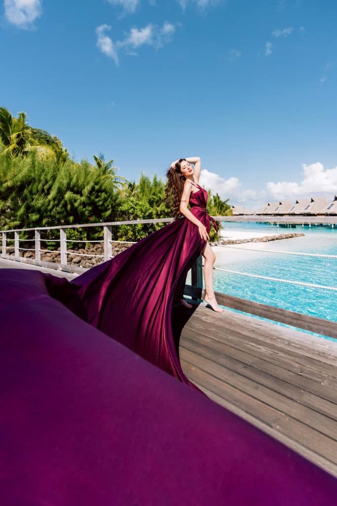 Bora Bora Photographer - Photoshoot with maxi flying dress - Purple Dress