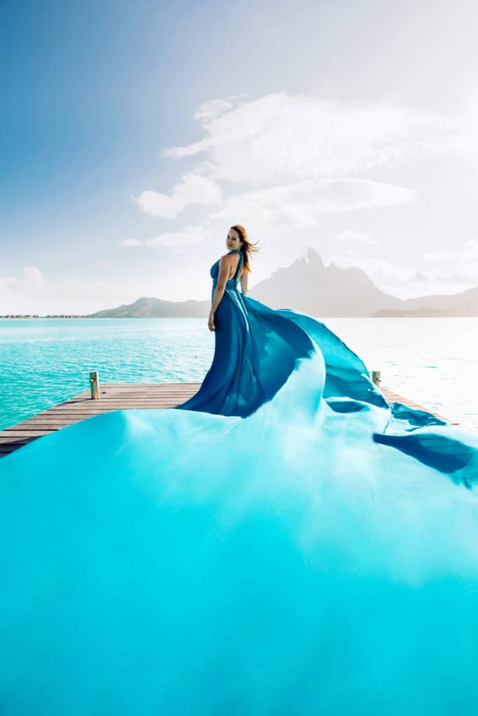 Bora Bora Photographer - Photoshoot with maxi flying dress - Blue Dress