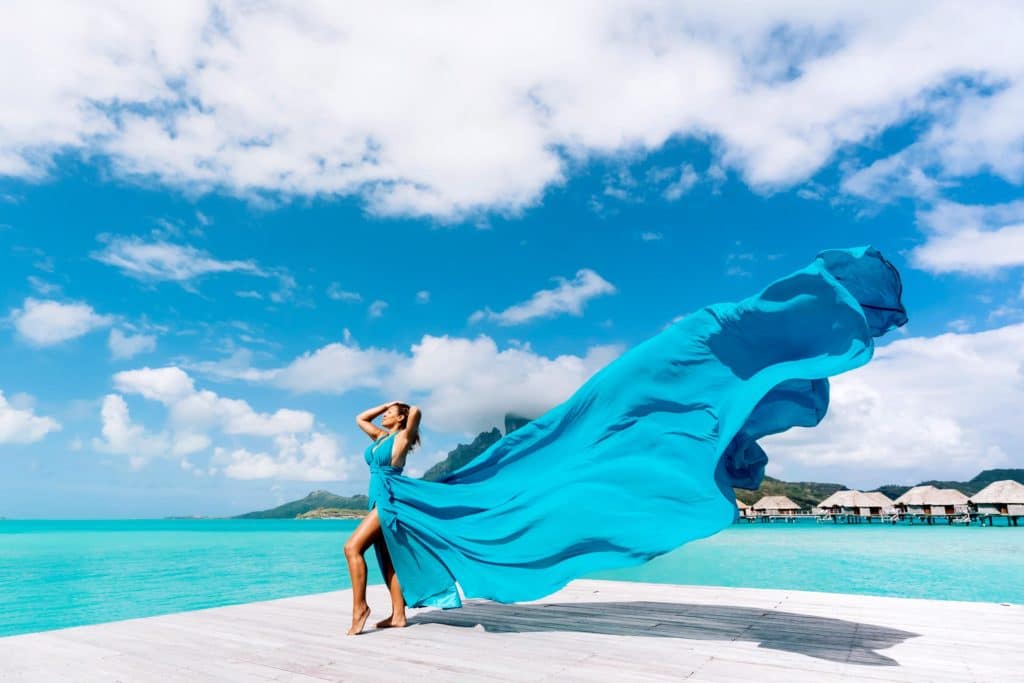 Bora Bora Photographer - Photoshoot with maxi flying dress - Blue Dress