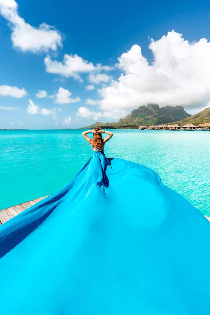 Bora Bora Photographer - Photoshoot with maxi flying dress - Blue Dress