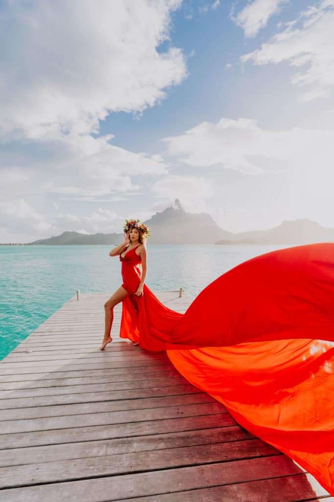 Bora Bora Photographer - Photoshoot with maxi flying dress - Red Dress