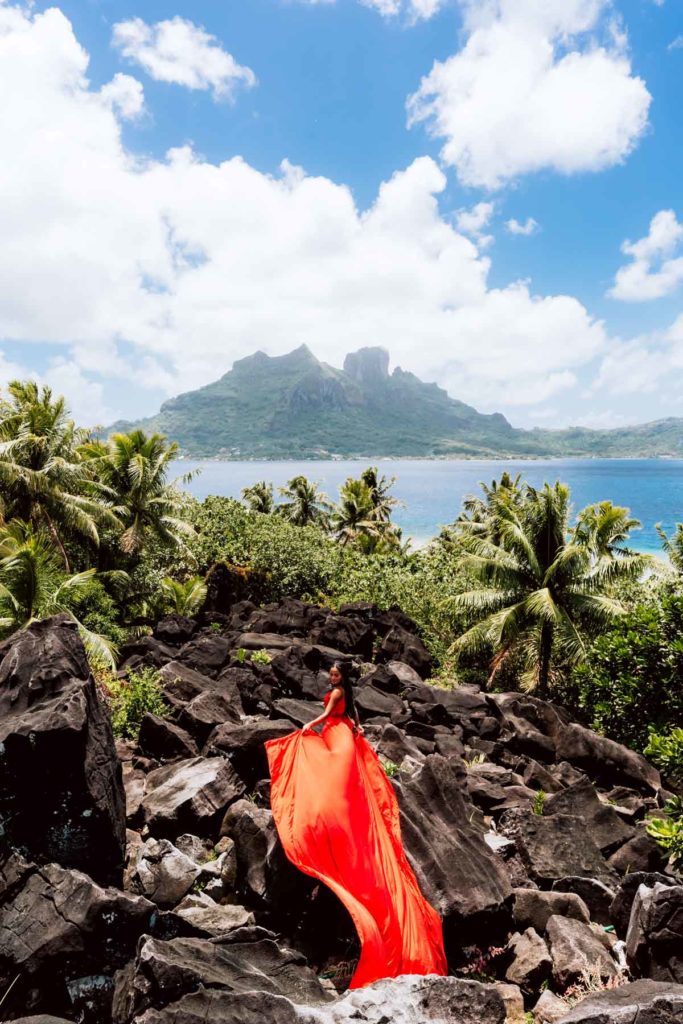 Bora Bora Photographer - Photoshoot with maxi flying dress - Red Dress