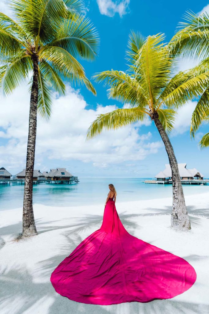 Maxi pink flying dress in Bora Bora