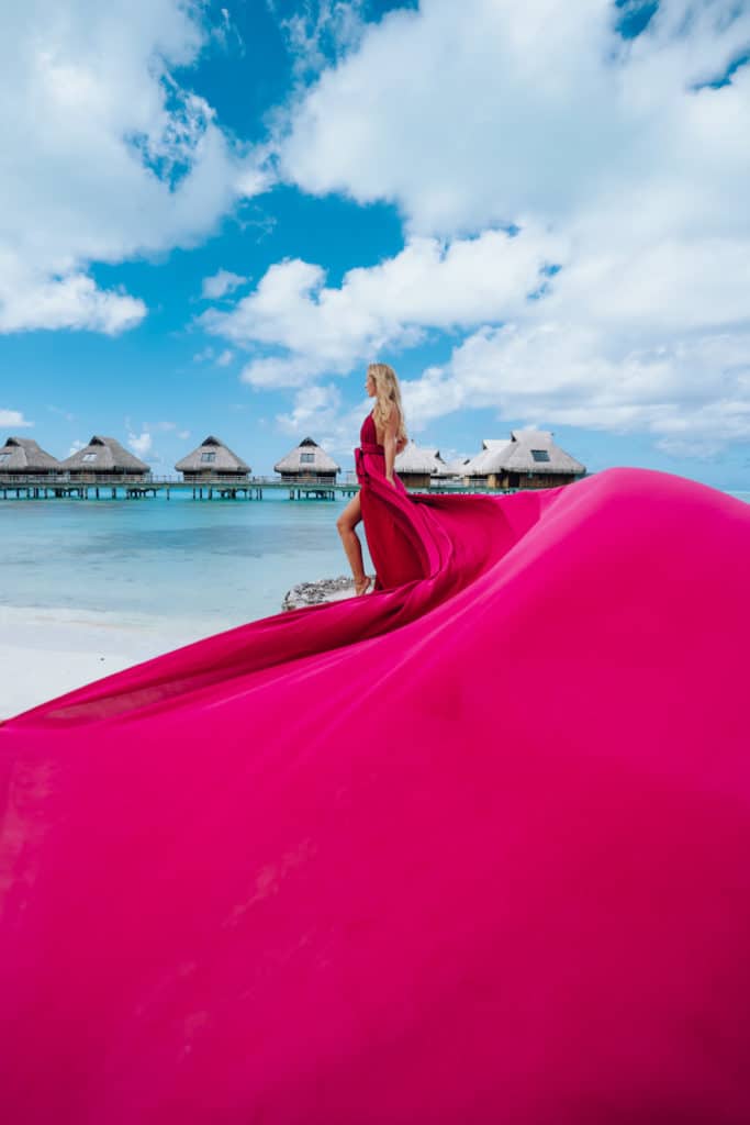 Maxi pink flying dress in Bora Bora