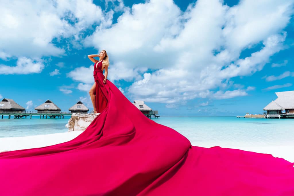 Maxi pink flying dress in Bora Bora