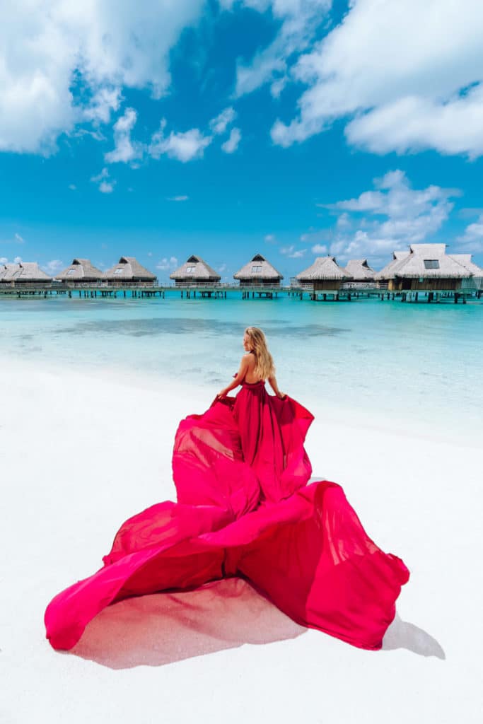 Maxi pink flying dress in Bora Bora