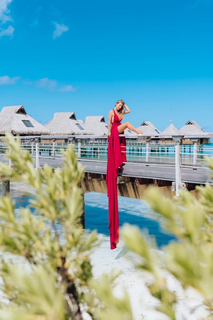 Maxi pink flying dress in Bora Bora